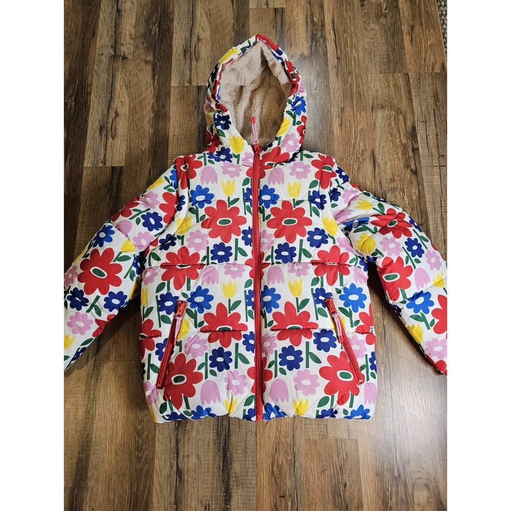 Mini Boden Floral Quilted Fleece Lined 2 In 1 Jacket Girls 9-10 Bold Puffer